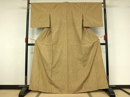 平和屋着物▽結城紬　単衣　80亀甲　流水文　正絹　逸品　AABL3962jh