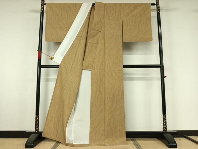 平和屋着物▽結城紬　単衣　80亀甲　流水文　正絹　逸品　AABL3962jh
