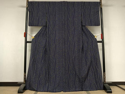 平和屋着物▽上質な小紋　単衣　変わり縞　正絹　逸品　AABL3963jh