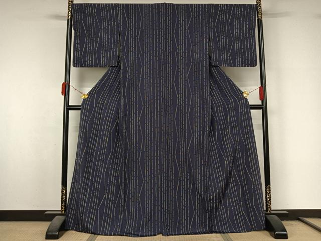 平和屋着物▽上質な小紋　単衣　変わり縞　正絹　逸品　AABL3963jh