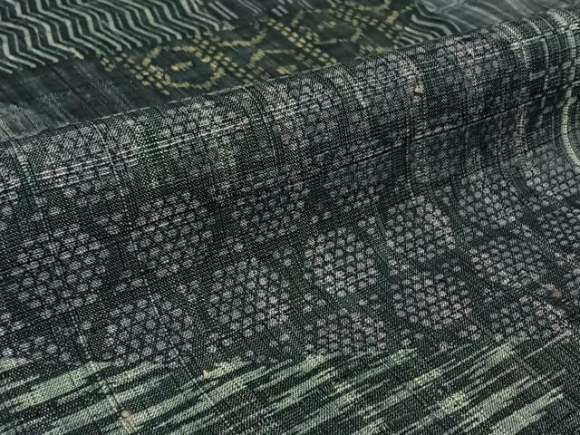 平和屋着物▽上質な紬　単衣　切嵌亀甲文　正絹　逸品　AABL3964jh
