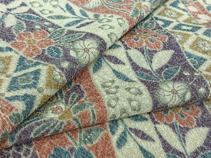 平和屋着物▽上質な小紋　単衣　更紗花間道　鬼しぼ縮緬　正絹　逸品　AABL3966jh