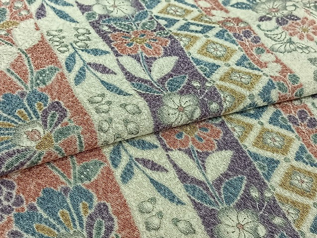 平和屋着物▽上質な小紋　単衣　更紗花間道　鬼しぼ縮緬　正絹　逸品　AABL3966jh