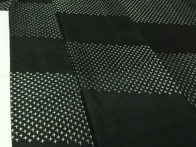 平和屋着物▽上質な紬　単衣　十字絣　黒地　正絹　逸品　AABL3967jh
