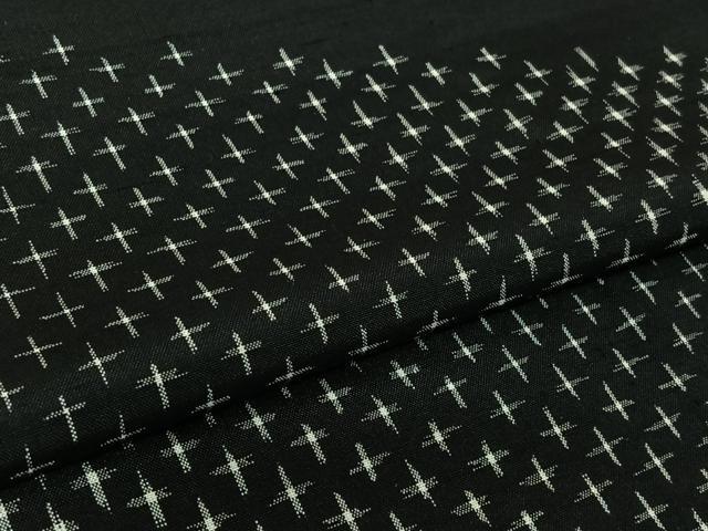 平和屋着物▽上質な紬　単衣　十字絣　黒地　正絹　逸品　AABL3967jh
