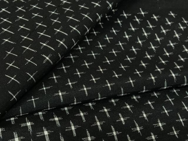 平和屋着物▽上質な紬　単衣　十字絣　黒地　正絹　逸品　AABL3967jh