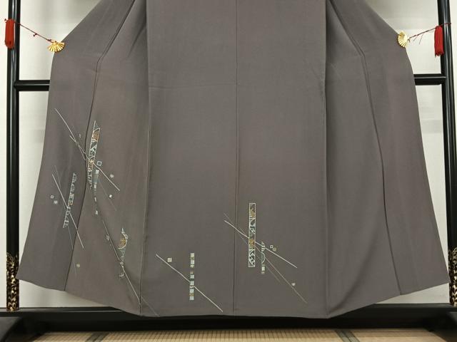 平和屋着物▽訪問着　単衣　刺繍　七宝花文　金糸　金彩　正絹　逸品　AABL3970jh