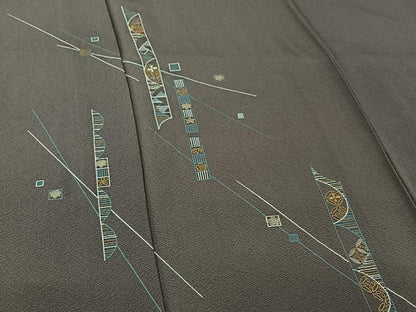 平和屋着物▽訪問着　単衣　刺繍　七宝花文　金糸　金彩　正絹　逸品　AABL3970jh