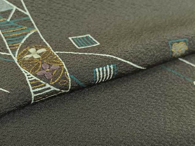 平和屋着物▽訪問着　単衣　刺繍　七宝花文　金糸　金彩　正絹　逸品　AABL3970jh