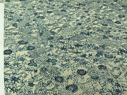 平和屋着物▽上質な小紋　単衣　型染め　風景流水花文　鬼しぼ縮緬　正絹　逸品　AABL3972jh