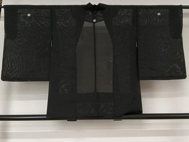 平和屋着物▽羽織　スリーシーズン　春夏秋　塵除け　風景花文　黒地　正絹　逸品　未使用　AABL3973jh