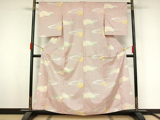 平和屋着物▽本場染大島紬　単衣　雲重ね紗綾形文　正絹　逸品　AABL3979jh