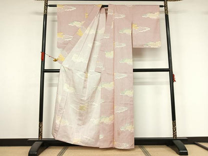 平和屋着物▽本場染大島紬　単衣　雲重ね紗綾形文　正絹　逸品　AABL3979jh