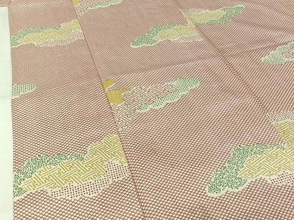 平和屋着物▽本場染大島紬　単衣　雲重ね紗綾形文　正絹　逸品　AABL3979jh