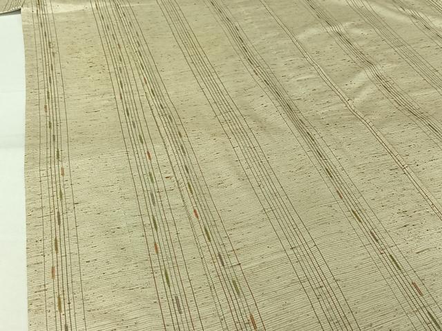 平和屋着物▽ぜんまい紬　単衣　白鷹山ぜんまい糸　縞　反端付き　正絹　逸品　AABL3981jh