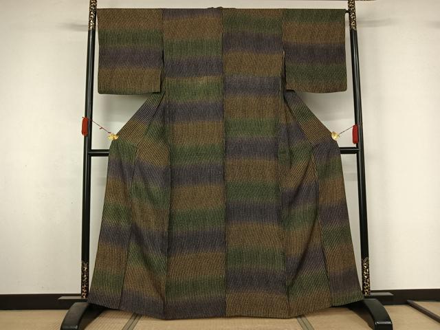 平和屋着物▽上質な小紋　単衣　変わり縞　正絹　逸品　AABL3988jh