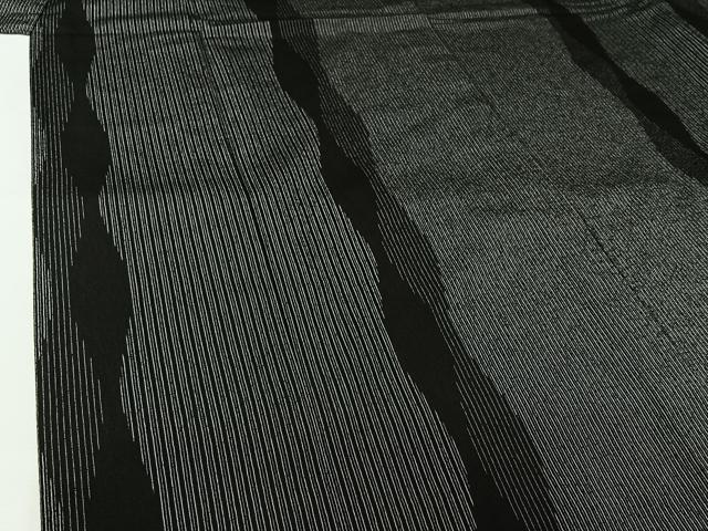 平和屋着物▽本塩沢　単衣　立涌文　黒地　正絹　逸品　AABL3989jh