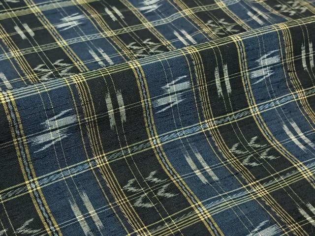 平和屋着物▽本場琉球絣　紬　単衣　格子　正絹　逸品　AABL3990jh