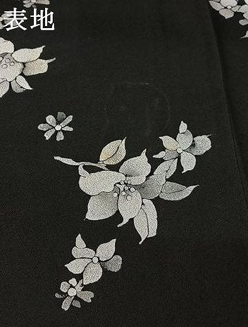 平和屋着物▽上質な小紋　単衣　草花文　黒地　正絹　逸品　AABL3991jh
