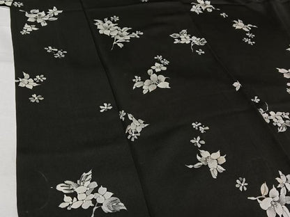 平和屋着物▽上質な小紋　単衣　草花文　黒地　正絹　逸品　AABL3991jh