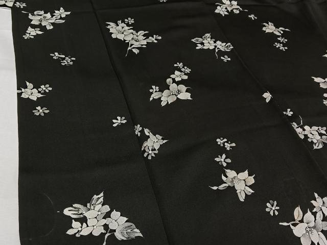 平和屋着物▽上質な小紋　単衣　草花文　黒地　正絹　逸品　AABL3991jh