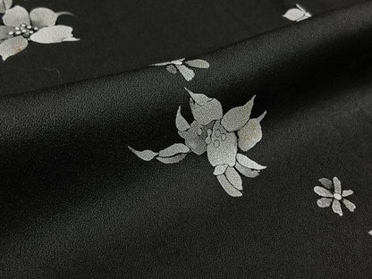 平和屋着物▽上質な小紋　単衣　草花文　黒地　正絹　逸品　AABL3991jh