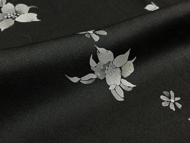 平和屋着物▽上質な小紋　単衣　草花文　黒地　正絹　逸品　AABL3991jh