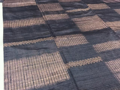 平和屋着物▽上質な紬 　単衣　絞り　横段文 　正絹　逸品　未使用　AABL3994jh