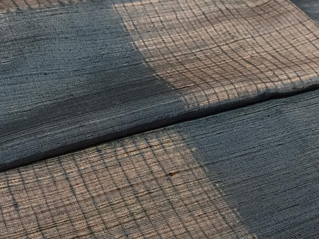 平和屋着物▽上質な紬 　単衣　絞り　横段文 　正絹　逸品　未使用　AABL3994jh