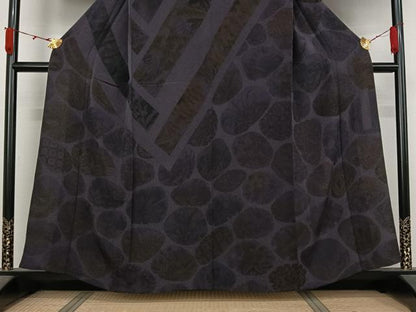 平和屋着物▽訪問着　単衣　草花文　鬼しぼ縮緬　正絹　逸品　AABL3998jh
