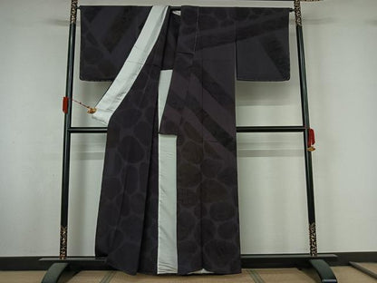 平和屋着物▽訪問着　単衣　草花文　鬼しぼ縮緬　正絹　逸品　AABL3998jh