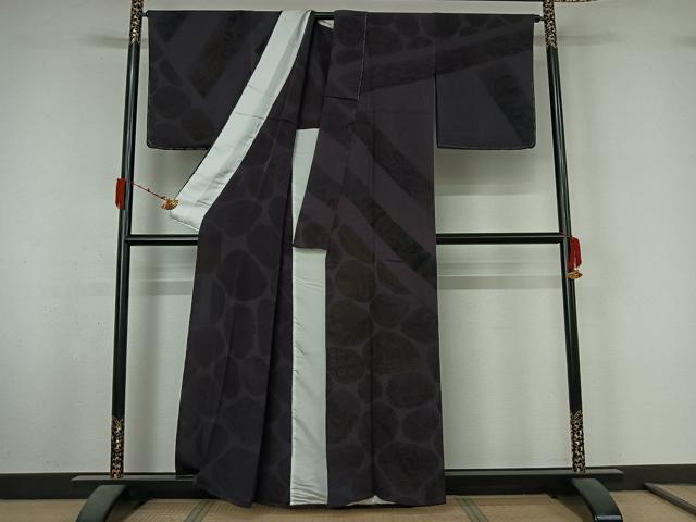 平和屋着物▽訪問着　単衣　草花文　鬼しぼ縮緬　正絹　逸品　AABL3998jh