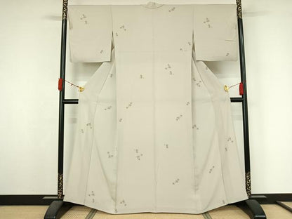 平和屋着物▽上質な小紋　単衣　舞葉文　金彩　正絹　逸品　AABL3999jh