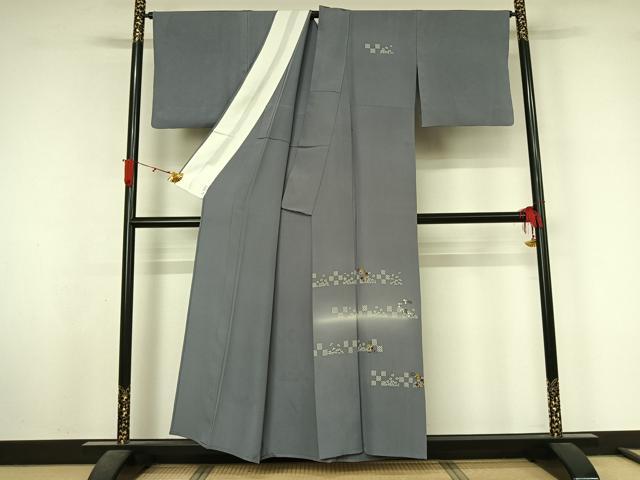 平和屋着物▽訪問着　単衣　草花文　暈し染め　金彩　正絹　逸品　AABL4002jh