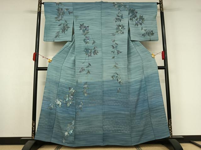 平和屋着物▽訪問着　単衣　草花文　暈し染め　正絹　逸品　AABL4004jh