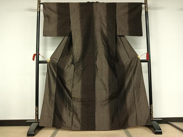 平和屋着物▽上質な紬　単衣　間道　正絹　逸品　AABL4006jh