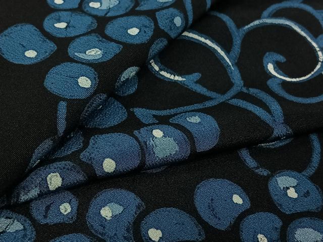 平和屋着物▽上質な小紋　単衣　葡萄唐草文　ろうけつ染め　黒地　正絹　逸品　AABL4009jh