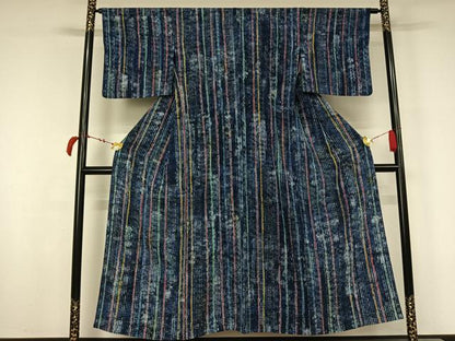 平和屋着物▽上質な小紋　単衣　縞　正絹　逸品　未使用　AABL4010jh