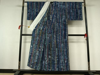 平和屋着物▽上質な小紋　単衣　縞　正絹　逸品　未使用　AABL4010jh