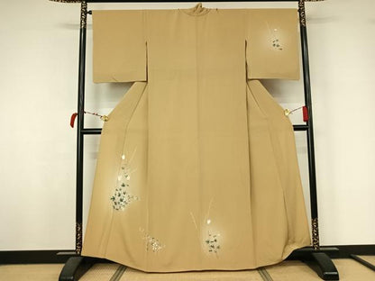 平和屋着物▽訪問着　単衣　友禅　草花文　正絹　逸品　AABL4013jh