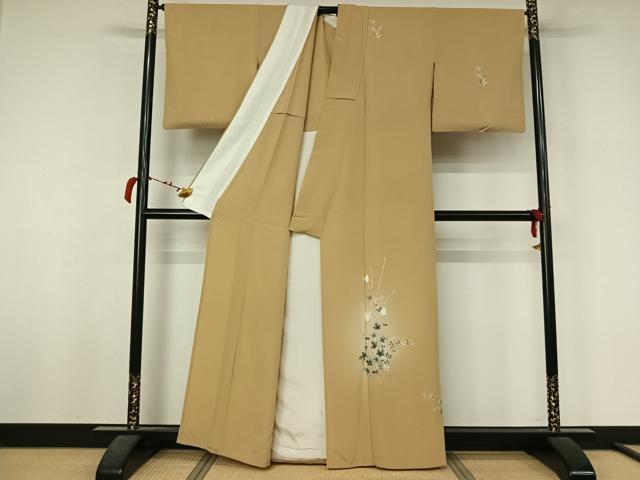 平和屋着物▽訪問着　単衣　友禅　草花文　正絹　逸品　AABL4013jh