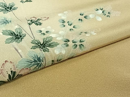 平和屋着物▽訪問着　単衣　友禅　草花文　正絹　逸品　AABL4013jh