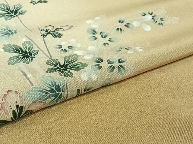 平和屋着物▽訪問着　単衣　友禅　草花文　正絹　逸品　AABL4013jh