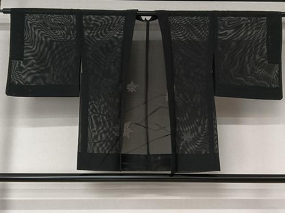 平和屋着物▽羽織　スリーシーズン　春夏秋　塵除け　舞葉文　黒地　洗える着物　AABL4015jh