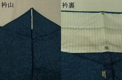 平和屋着物▽訪問着　単衣　本藍　流水風景花文　鬼しぼ縮緬　正絹　逸品　AABL4018jh