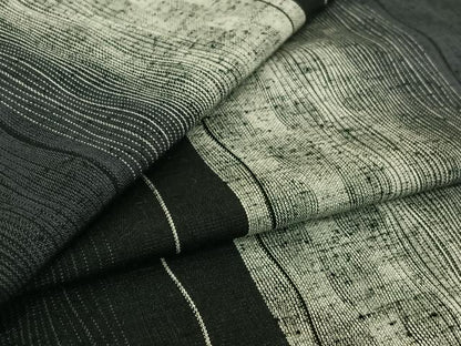 平和屋着物▽上質な紬　単衣　間道　黒地　正絹　逸品　AABL4019jh
