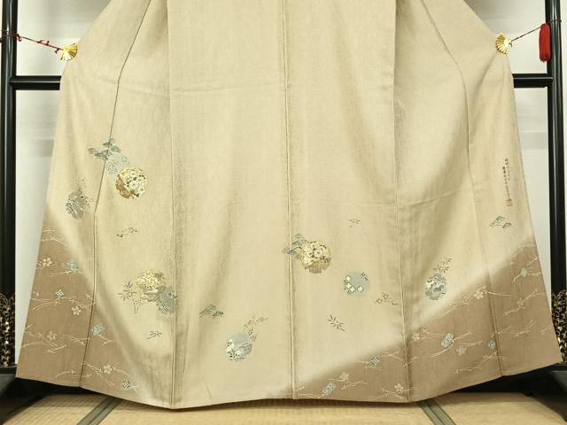 平和屋着物▽豪華色留袖　単衣　作家物　駒刺繍　雪輪花文　暈し染め　金銀彩　正絹　逸品　AABL4021jh