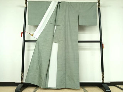 平和屋着物▽紅花紬　米沢　単衣　霞文　反端付き　正絹　逸品　AABL4022jh
