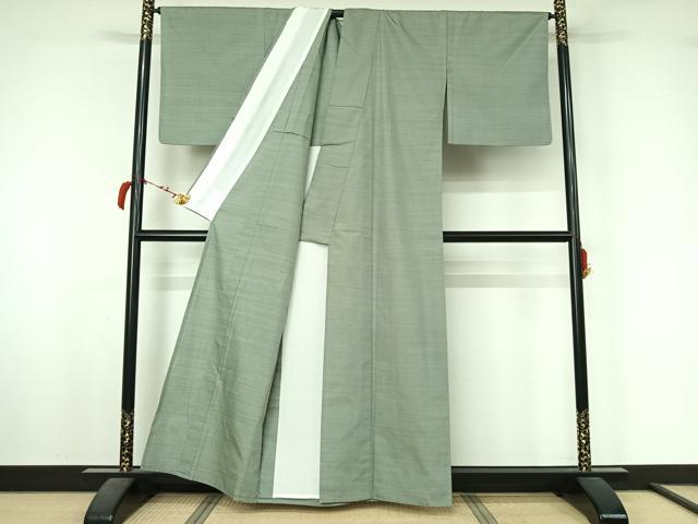 平和屋着物▽紅花紬　米沢　単衣　霞文　反端付き　正絹　逸品　AABL4022jh