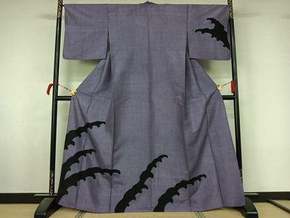 平和屋着物▽訪問着　単衣　紬地　絞り　立波文　正絹　逸品　AABL4025jh